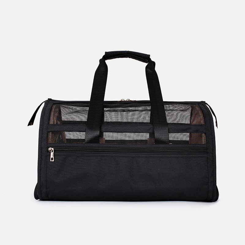 Green Muffy large capacity pet travel bag with mesh windows and adjustable straps for easy carrying.