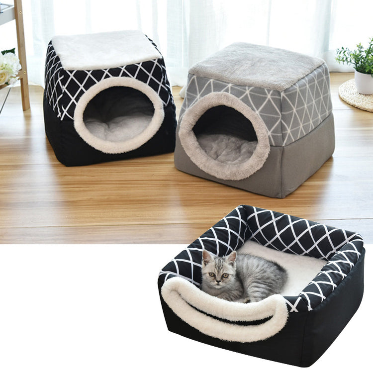 Muffy grey pet dog and cat bed villa, dual-use space capsule with cozy enclosed design for pets.