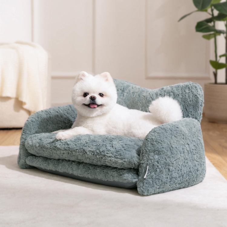 Muffy BurgeonNest sofa soft plush cat couch bed for small pets, cozy resting spot with cushioned sides and plush fabric.