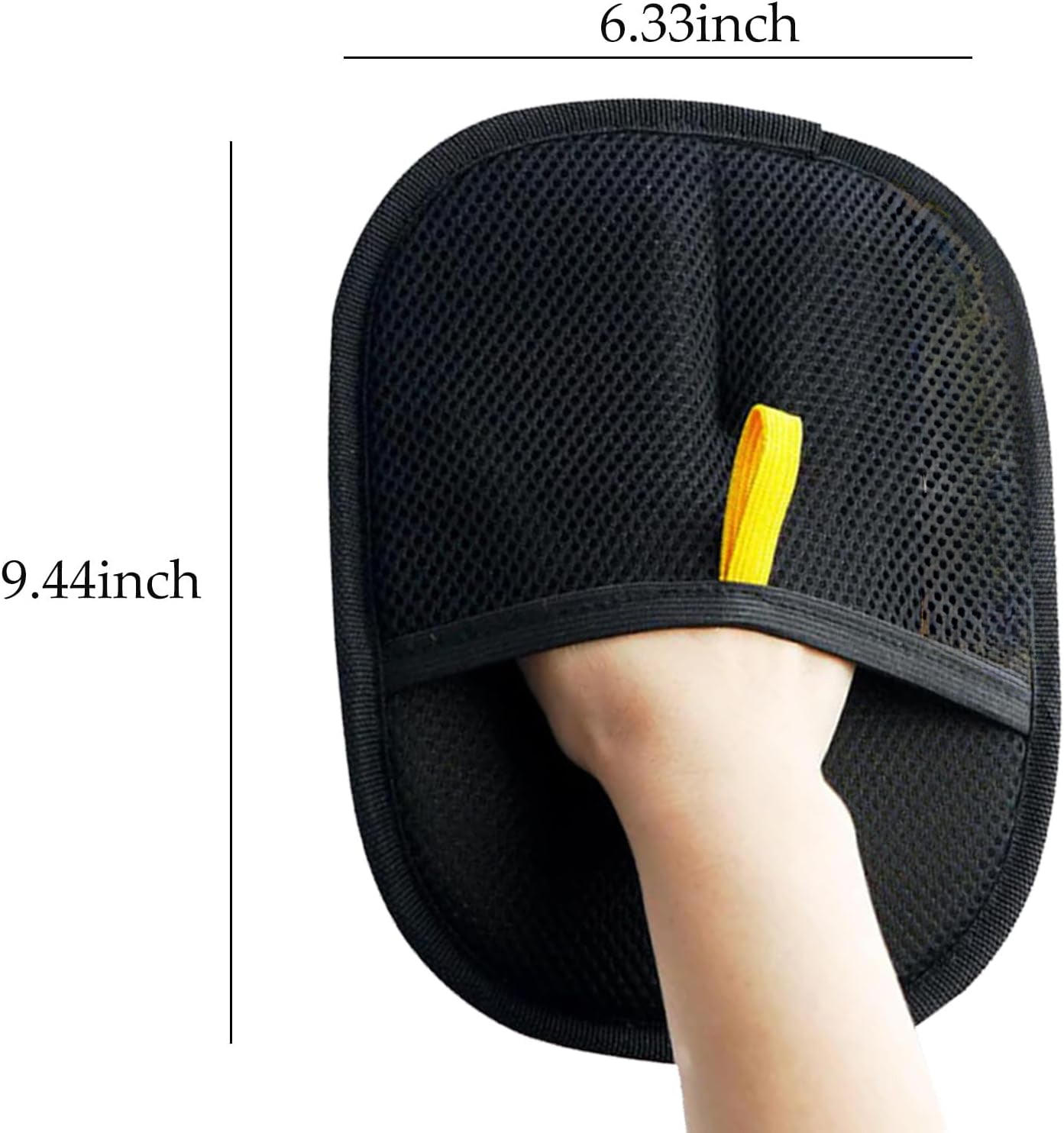 Muffy pet hair removal gloves showing textured side for removing pet hair from furniture and clothing.