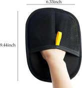 Muffy pet hair removal gloves showing textured side for removing pet hair from furniture and clothing.