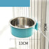 Stainless steel hanging cat water bowl with neck guard by Muffy, featuring a secure hanging design and protective neck guard.