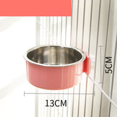 Muffy stainless steel hanging cat water bowl with neck guard, designed to prevent spills and keep water clean.