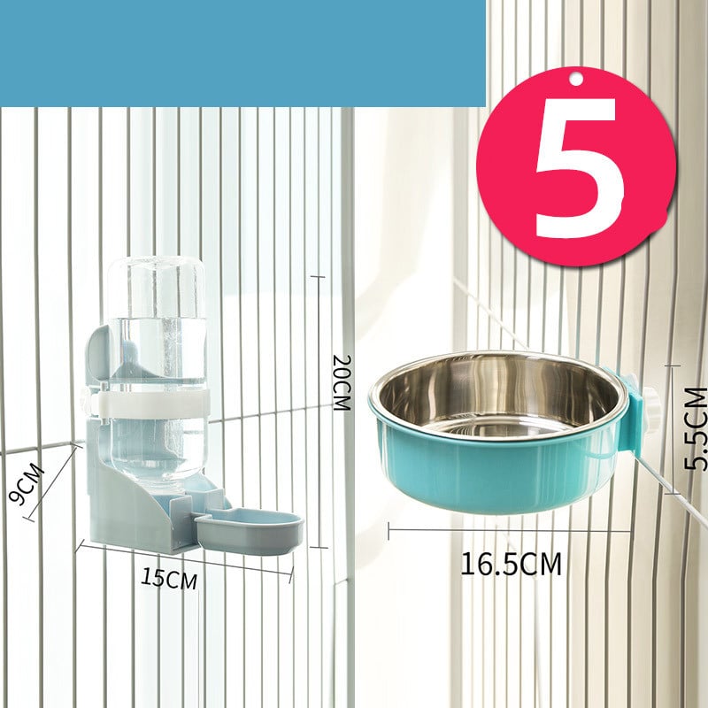 Muffy stainless steel hanging cat water bowl with neck guard, designed for easy access and spill prevention for cats.