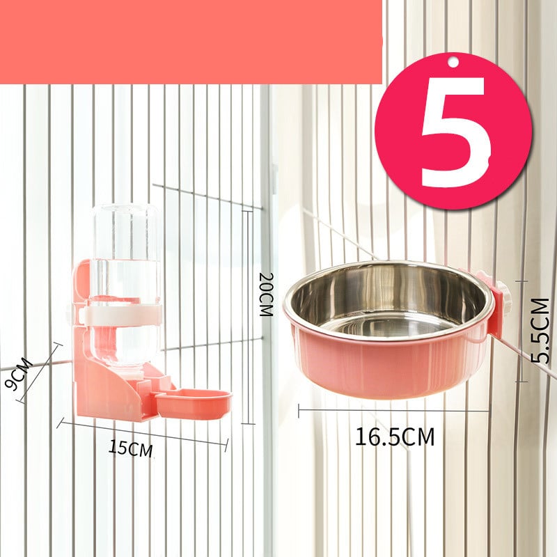 Stainless steel hanging cat water bowl with neck guard by Muffy, designed for easy access and spill prevention.