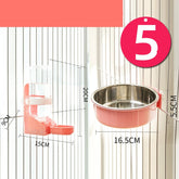 Stainless steel hanging cat water bowl with neck guard by Muffy, designed for easy access and spill prevention.