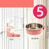 Stainless steel hanging cat water bowl with neck guard by Muffy, designed for easy access and spill prevention.