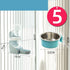 Muffy stainless steel hanging cat water bowl with neck guard, designed to prevent spills and keep water clean.