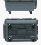 Muffy beige, white, grey, and blue pet air travel box with dimensions 101x68x75cm, suitable for pet transportation.