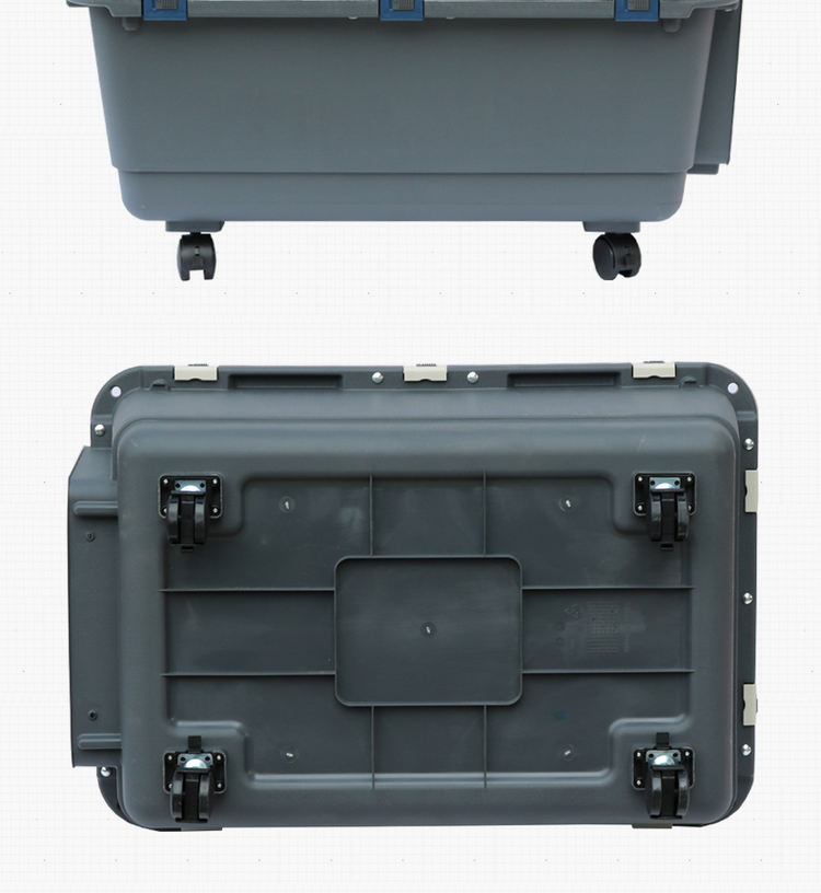 Muffy beige, white, grey, and blue pet air travel box with dimensions 101x68x75cm, suitable for pet transportation.