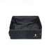 Black portable folding cat litter box by Muffy, ideal for outdoor travel, compact and easy to carry.