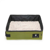 Muffy black portable folding cat litter box for outdoor travel, compact and lightweight with open top and foldable design.