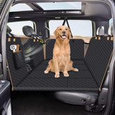 Muffy Lekespring black dog car seat cover with hard bottom and four panels, designed for SUVs, trucks, and large vehicles.