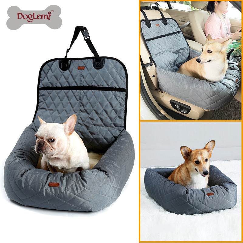 Black Muffy multifunctional pet car bed with thick cushion, designed for comfort and safety during travel.