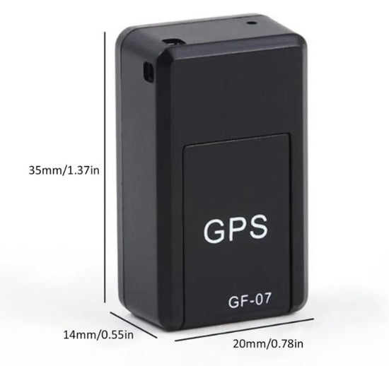 Black Muffy GPS tracker device showing compact design and LED indicators, used for real-time location tracking.