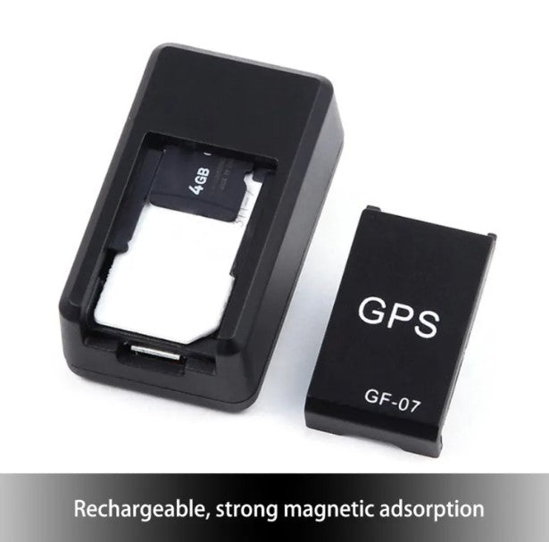 Black Muffy GPS tracker device with compact design, ideal for vehicle or personal tracking applications.