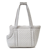 Black quilted Korean-style pet travel bag by Muffy with breathable mesh panels and secure zipper closure.