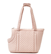 Black quilted Korean-style pet travel bag by Muffy with mesh sides and carrying handles for easy transport and comfort.