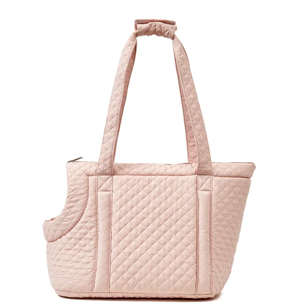 Black quilted Korean-style pet travel bag by Muffy with mesh sides and carrying handles for easy transport and comfort.