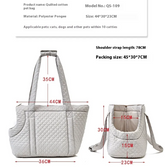 Black quilted Korean-style pet travel bag by Muffy, featuring a padded exterior and mesh ventilation for comfortable pet transport.