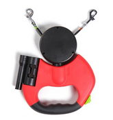 Black retractable dog leash with built-in lights by Muffy, showing the leash extended with the light feature visible.