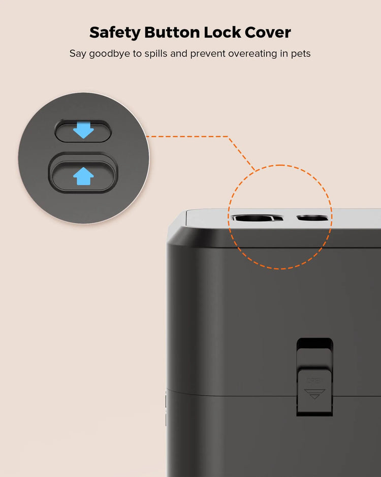 Muffy black pet intelligent automatic feeder with Wi-Fi connectivity, featuring a digital display and food tray for cats or dogs.