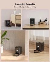 Black Muffy Pet Intelligent Automatic Feeder with Wi-Fi for easy remote feeding management.