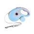 Blue Muffy automatic retractable leash for household pets, 5 meters long, with a compact design and easy-to-use handle.