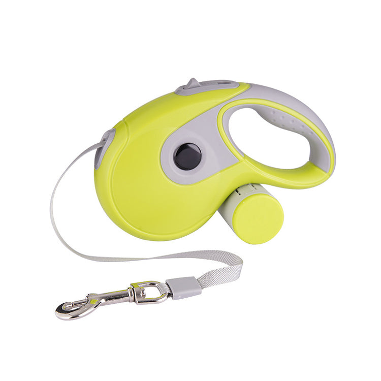 Blue Muffy automatic retractable leash for household pets, 5 meters, with a comfortable grip and sturdy design.
