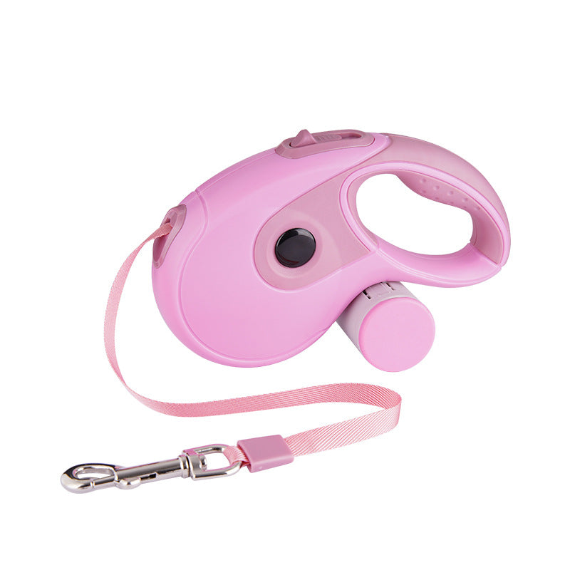 Blue Muffy automatic retractable leash for household pets, 5 meters, with a comfortable grip and durable design for easy walking.