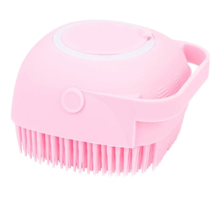 Blue Muffy dog bath massage brush for cleaning and grooming, featuring soft bristles for gentle pet skin care.