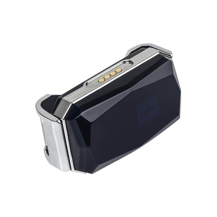 Blue Muffy GPS pet tracker collar with a device for lost pet location tracking, shown on a small dog.