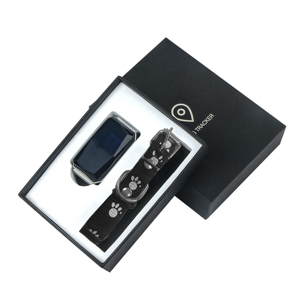Blue Muffy GPS pet tracker collar for lost pet location tracking, with real-time GPS device and adjustable collar strap.