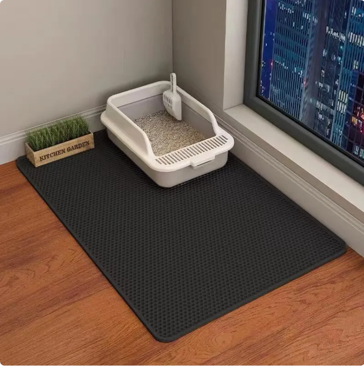 Brown Muffy double-layer cat litter mat with 70 x 120 cm size, designed to catch litter and keep floors clean.