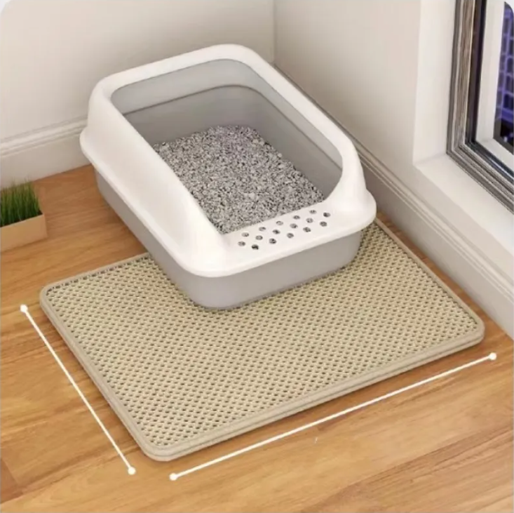 Brown double-layer cat litter mat by Muffy, 70x120 cm with textured surface to trap litter and keep floors clean.