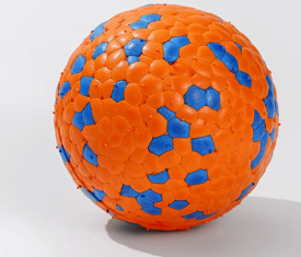 Muffy chew-resistant burst ball dog toy in burnt orange, 7cm, durable rubber for active chewing and play.
