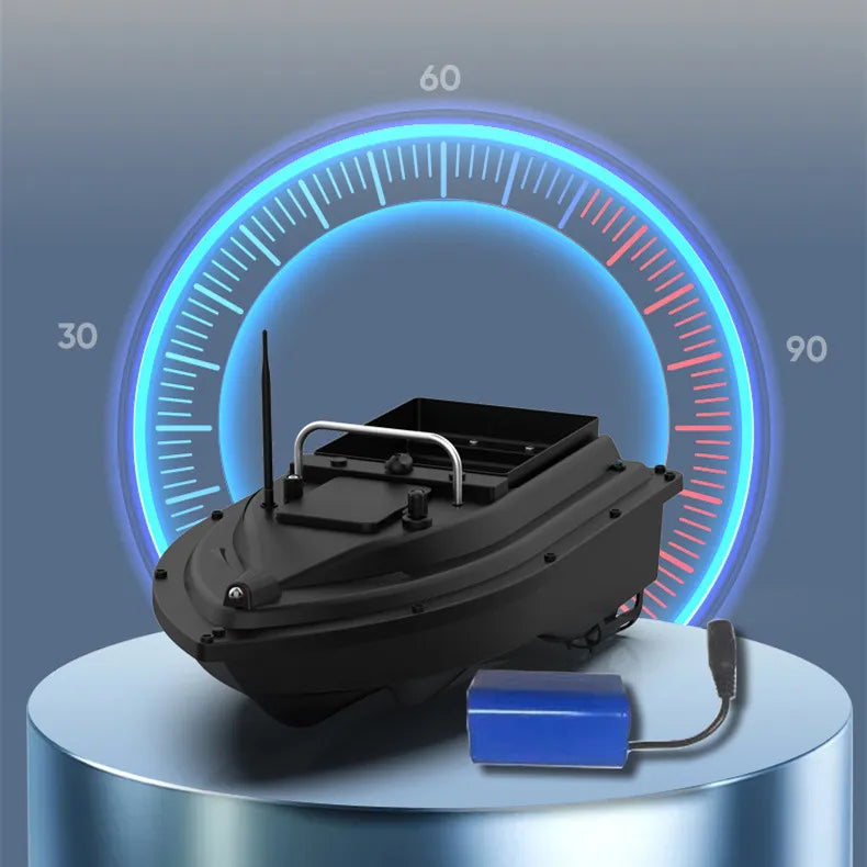 Muffy GPS remote control boat with 5200mAh battery, featuring sleek design and detailed control panel for outdoor water navigation.