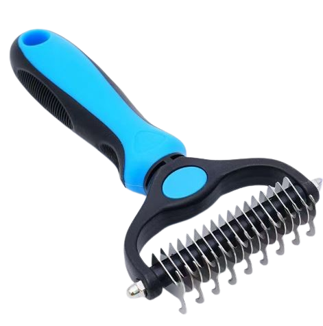 Dark blue Muffy professional double-sided pet grooming brush with OPP bag, 17x9cm, ideal for grooming cats and dogs.