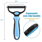 Muffy professional double-sided pet grooming brush in dark blue with OPP bag, featuring ergonomic handle and dual grooming surfaces.