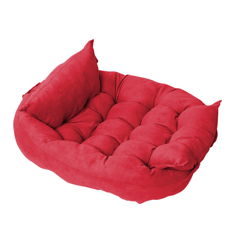 Dark green Muffy customizable multifunctional folding pet cushion with soft fabric and adjustable design for pets.