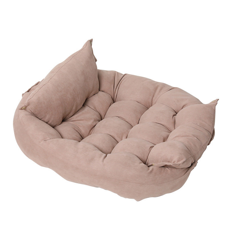 Dark green Muffy customizable multifunctional folding pet cushion showing a plush, foldable pet bed with adjustable support.