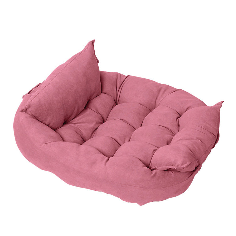 Dark green customizable multifunctional folding pet cushion by Muffy, showing its soft, plush surface and foldable design for pets.