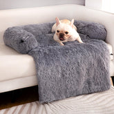 Muffy Pettycare 4-in-1 calming dog bed mat in dark grey, plush, waterproof, anti-slip, with removable washable cover for medium-sized dogs.
