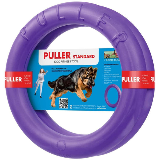 Muffy outdoor dog ring fetch toys for large dogs, includes two standard-sized rubber rings for active play and training.