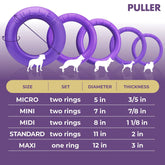 Muffy outdoor dog puller toy with two large rubber rings for fetch and play, suitable for large dogs.