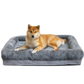 Muffy large memory foam dog bed for extra-large dogs, with four-sided cushioned edges and soft fabric for comfortable rest.