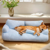 Muffy washable and refreshing dog sofa bed with geometric pattern, soft cushioning, and easy-to-clean fabric, perfect for small dogs.