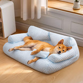 Muffy washable and refreshing dog sofa bed with geometric pattern, soft cushioning, ideal for small to medium-sized dogs.