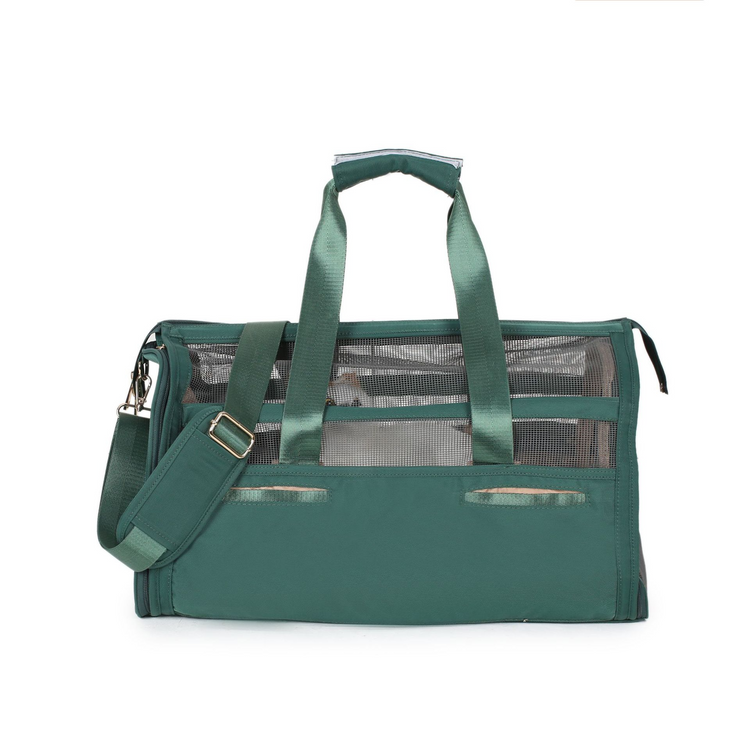 Green Muffy large capacity pet travel bag with ventilation and sturdy handle for easy carrying.