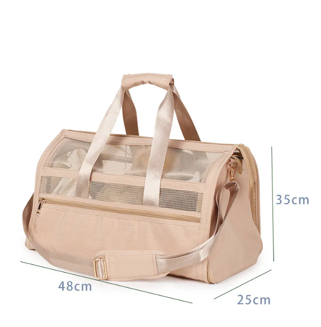 Green Muffy large capacity pet travel bag with mesh sides and sturdy handles for easy transport.